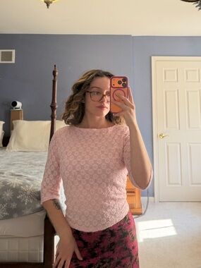 Women's Pink Lace Knit Top